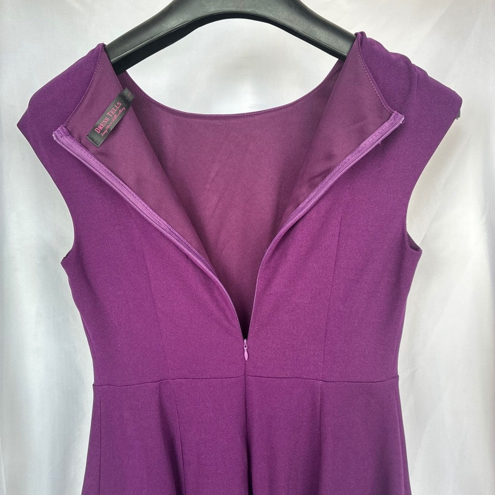 Classic Fit and Flare Rockabilly Dress W Large Purple Excellent Cap Sleeve Midi - Picture 6 of 10